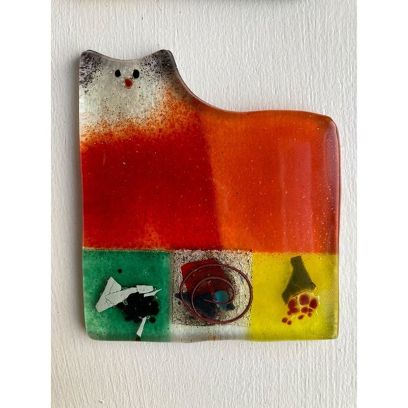 4 Art Glass Cat Kitten Decor Coaster Set Patchwork Boho Eclectic Multi Color 3.5 - Picture 5 of 14